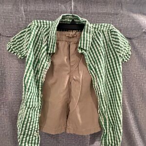 Green and Tan Kids Casual Button Down Set